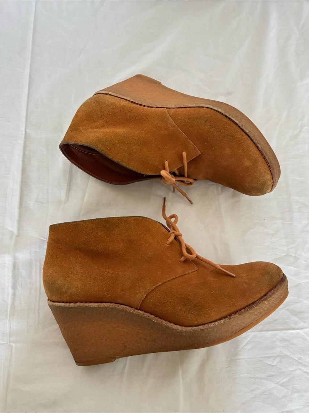 Cole Haan Cognac Suede Wedge Ankle Booties 9